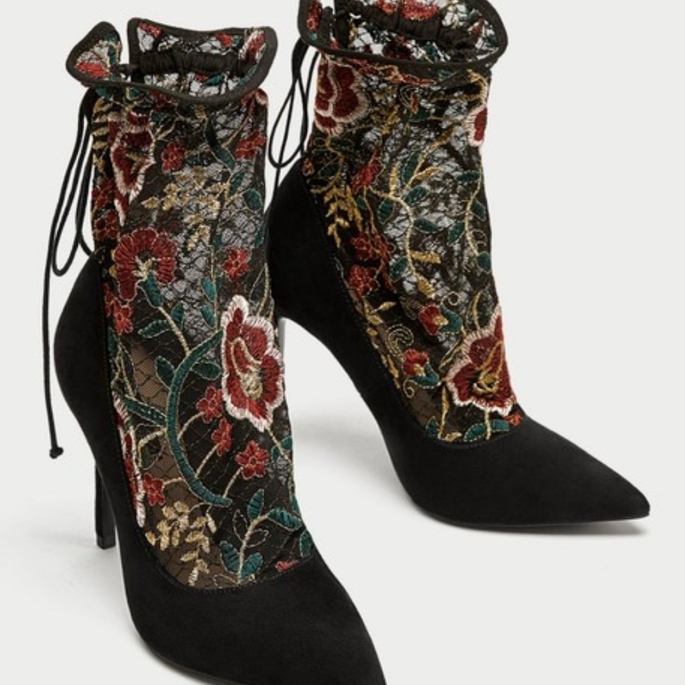Zara Embroidered Sock Stilettos